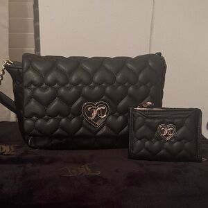 Juicy Couture Black Heart Quilted Crossbody Bag and Wallet
